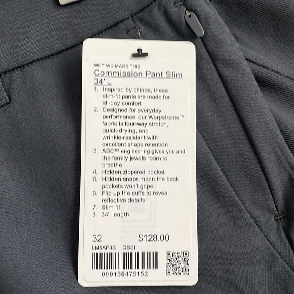 NWT Lululemon Commission Pant Slim 34" *Warpstreme Obsidian Size 32 - Picture 6 of 12